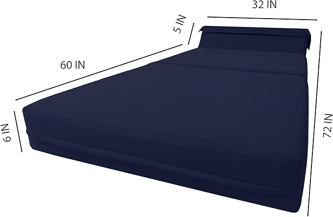 D&ampD Futon Furniture Sleeper Chair Folding Foam Bed Portable Studio Guest Sofa Beds 6 x 32 x 70 Navy Blue