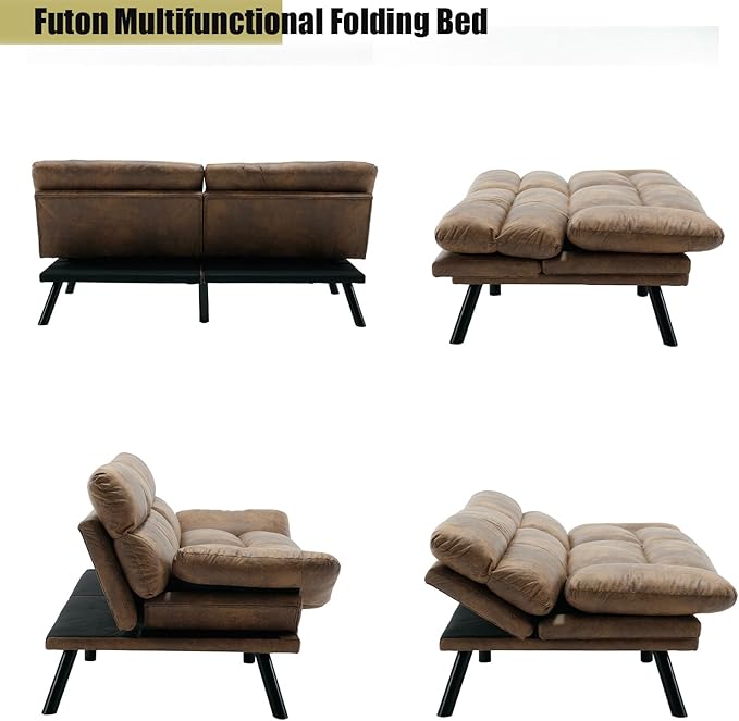 70 Modern Microsuede Convertible Folding Futon Couch Sofa Bed Adjustable Pillow Top Arm Memory Foam Couch Double Loveseat Sofa for Compact Living SpaceDormGame StudioApartmentBedroom (Coffee)