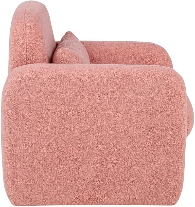 Stylish and Minimalist Teddy Fleece Single Sofa Chair with Arms and Pillow Armchair Accent Chair for Living Room Bedroom StudyGrey (Pink + Teddy)