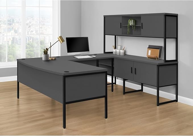 Computer Desk 48 L Work Home Office Gray Laminate Modern Black Metal Frame