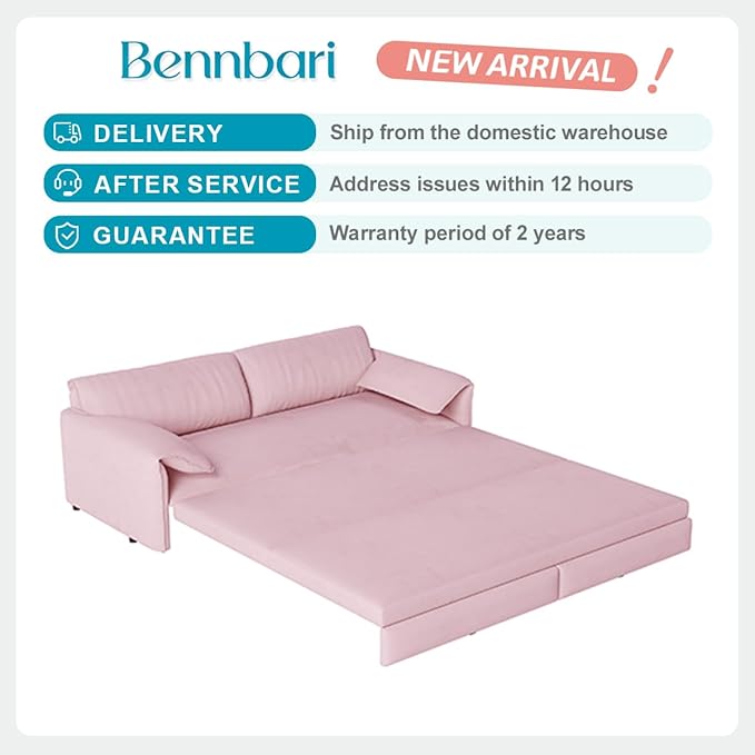 66'' Queen Pull Out Sofa Bed with Thickened Cushions 3-in-1 Convertible Velvet Sleeper Couch with Side Storage Loveseat Futon Lounge Recliner for Living Room Apartment Bedroom Small Space (Pink)