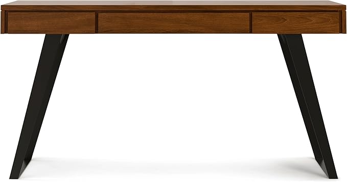 SIMPLIHOME Lowry Desk - 54 Inch Wide Solid Walnut Veneer and Metal Writing Desk Modern Industrial Home Office Computer Table for Workspace with 2 Drawers and Flip-Down Keyboard Tray