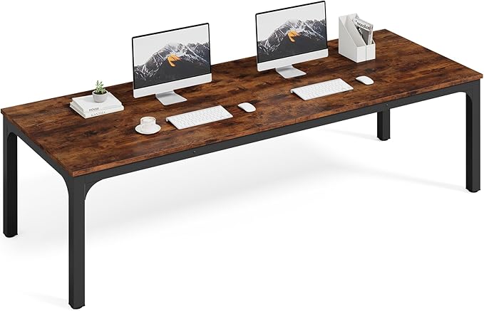 LITTLE TREE Two Person Desk 78.7 Inches Extra Long Computer Desk Wooden Large Office Desks with Strong Metal Legs Double Desk for 2 People Writing Study Table for Home Office Brown &amp Black