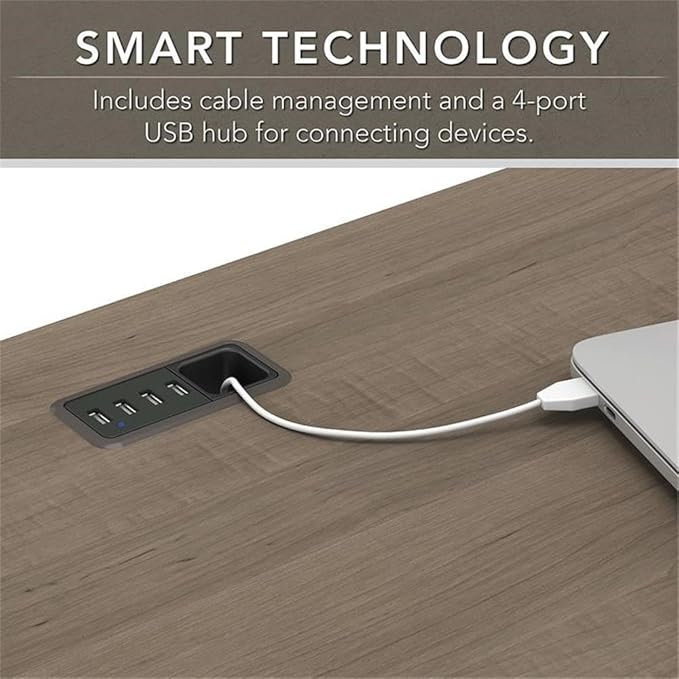 Pemberly Row L Shaped Computer Desk 60W x 59D x 30H Engineered Wood Ash Gray Finish Built-in USB Hub File Cabinet Fluted Glass Door Home Office Corner Desk for Work and Storage