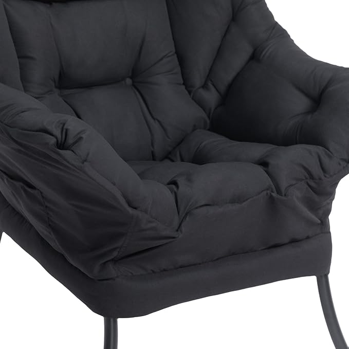 HollyHOME Lazy Chair with Foldable Ottoman Accent Comfy Lounge Armchair and Folding Footrest Stool Leisure Sofa Reading Chair and Footstool for Living Room Bedroom DormBlack