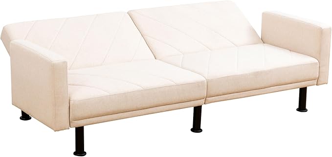 Fold Out Modern Couch Convertible Chair Bed Sleeper Sofa 2 Seater Loveseat Small Couch for Living Room Futon Lounge Comfy Sofa Bed Cama for Small Spaces for Bedroom Adjustable Angle Beige