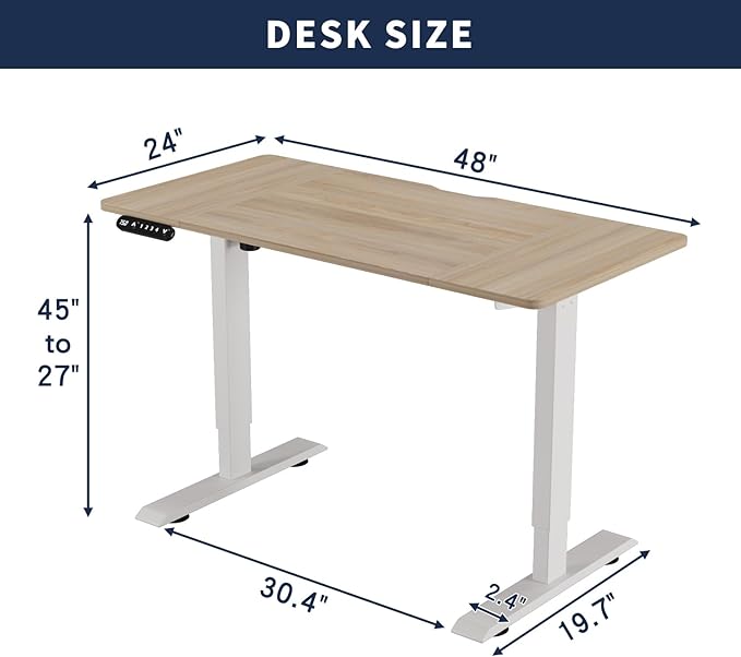 48 Inch Electric Standing Desk with USB Charging Port Height Adjustable Sit Stand Desk with Memory Presets Spacious Desktop and Sturdy Metal Frame for Home Office