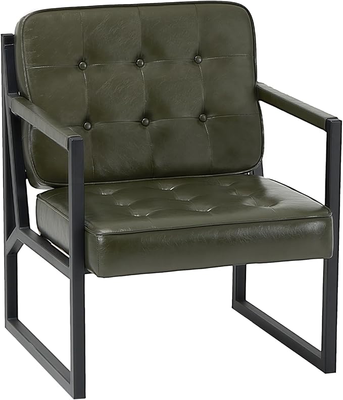 Modern Accent Chair Accent Arm Chair for Living Room Comfy Leather Armchair with Metal Legs for Bedroom Reception Waiting Room Green