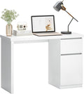 furtble White Desk with Drawers 43 Inch Small Cute Desk for Bedroom Home Office PC Desks Workstation Study Table Desks with Storage White