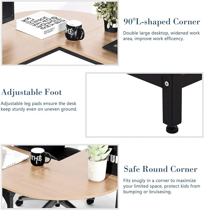 55-inch L Shaped Computer Desk Spaces Saving Gaming Desk Home Office Study Writing Table Workstation for Corner (Natural)