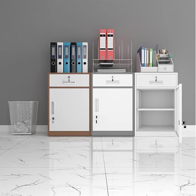 File Cabinet with Lock Under Desk Metal Filing Cabinet 1 Drawer and 1 Cabinet File Cabinet(Color:White)