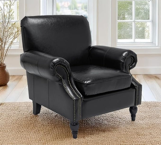 Accent Chair22.4 Seat Depth Armchair with Roll Arms36.6W*34.3D*34.6H Living Room ChairWood LegsSet of 1Faux Leather in Black