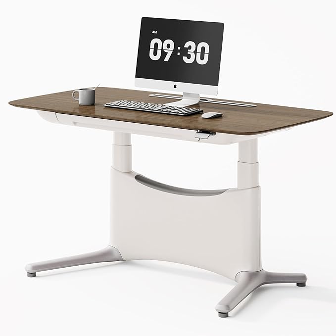 COLAMY LumiDesk All-in-1 Electric Standing Desk Height Adjustable Desk (Veneer Desktop Walnut + White)