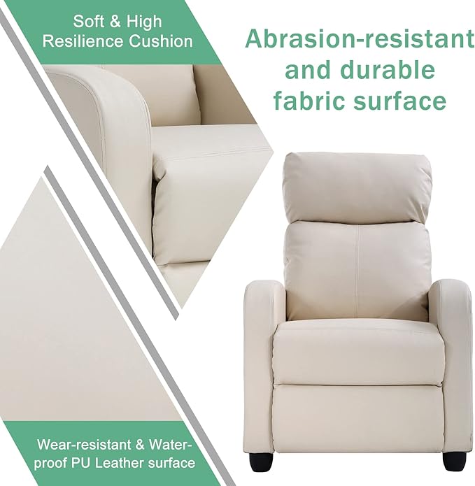 Recliner ChairSingle SofaLiving Room ChairsReading ChairRecliner Chairs for AdultsReclining SofaHome Theater SeatingLash Recliner ChairBeige