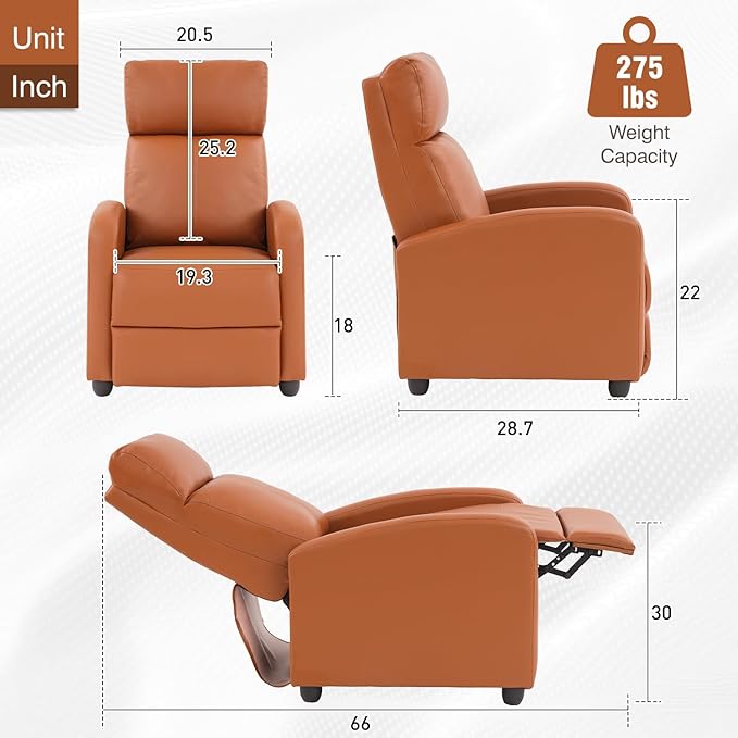 BestMassage | Recliner Chair | No Massage Function | Pu Tan | with Lumbar Support Adjustable Push Back Wide Armrests Footrest &amp Padded Seat | Easy Assembly | for Living Room Home Theatre