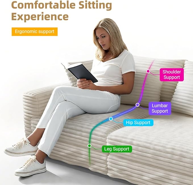 Cloud Couch Modular Sectional Sofa Fluffy 4 Seater Corduroy Cloud Sofa Couch 102.4'' Oversized Chaise Lounge Sleeper Sofas Deep Seat Sectional Couches for Living Room Beige