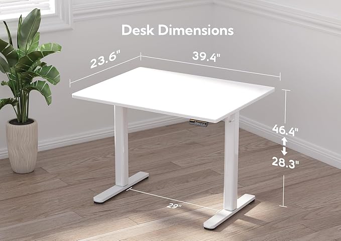 Glass Standing Desk 40 X 24 Inch Electric Stand Up Desk with Hook and Multi-Function Keyboard Quick Install Home Office Computer Desk (White 40 X 24 Inch)