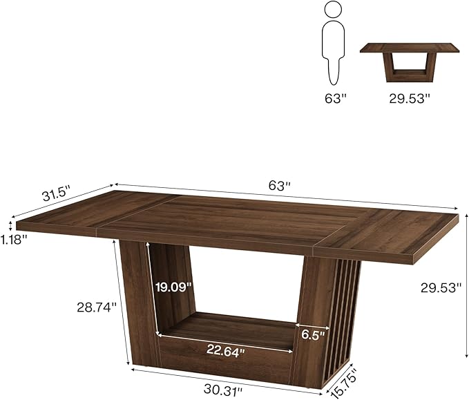 Tribesigns 63'' Wood Executive Office Desk Modern Computer Home Office Desk with Robust Base Large Wooden Conference Table Business Workstation for Home Office Walnut Brown