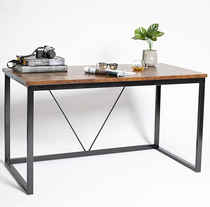 Computer Desk Writing Desk 55 inch Industrial Wooden Style Vintage PC Laptop Table with 0.98 Thicker Board Sturdy Home Office Desk Retro Brown