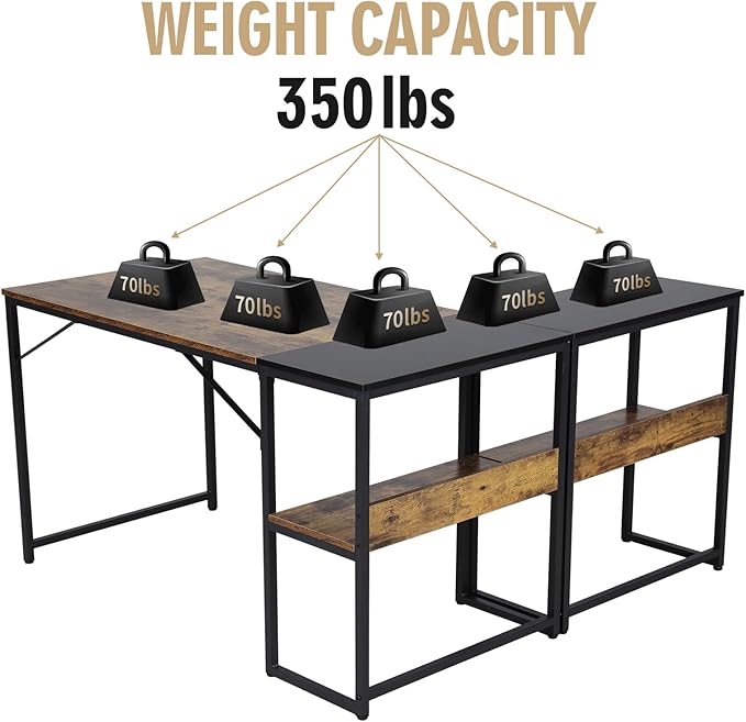 UNICOO® 3 Combination L Shaped Corner Desk with Shelves Computer Desk with Drawers Home Office Writing Study Bookshelf Desk Combo Multi-Function 4 Tier Reversible Storage Bookshelf (XJH-2402)