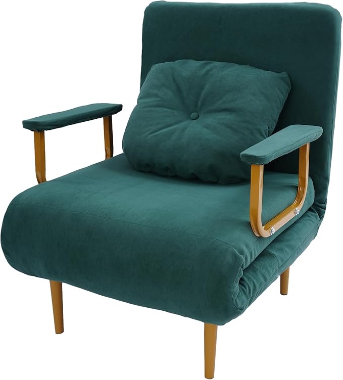 Convertible Sleeper Sofa Bed 3 in 1 Multi-Functional Sofa Chair Bed with 5 Position Adjustable Backrest Folding Sofa Bed Floor Single Chairs Fold Out Chair Beds for Living Room (Green)