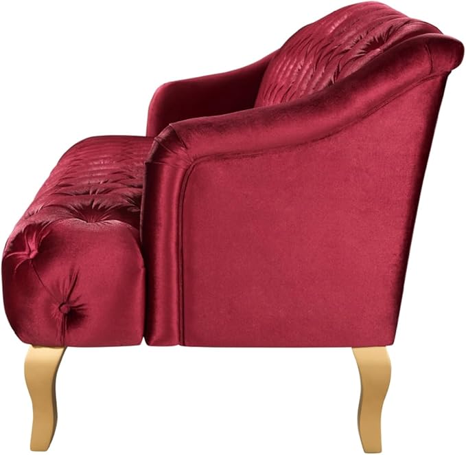 Christopher Knight Home Minxi Velvet Sofa Couch Home Sofa Living Room with Birch Wood Legs Comfort Modern 3 Seater Couch with Button Tufted Diamond Stitch Luxury Chaise Lounge Chair Wine Red