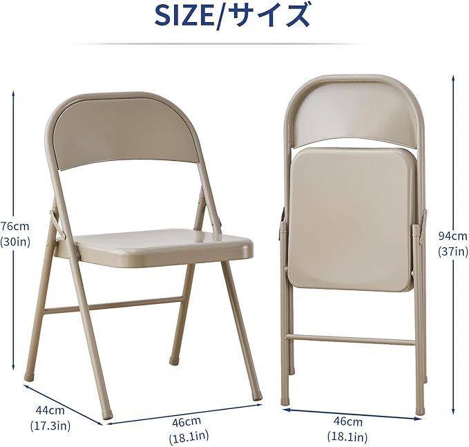 KAIHAOWIN Metal Folding Chair- Set of 4 All Steel Foldable Chairs Space Saving &ampHeavy Duty for Meeting Office Wedding Party Events-Beige