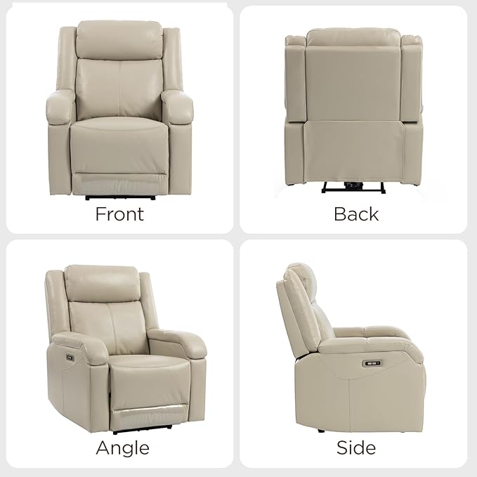 Faux Leather Power Recliner Chairs for AdultsClassic and Traditional Recliners with Arms and Back Electric Recliner Chair with Cup Holders &amp Charging Port Beige