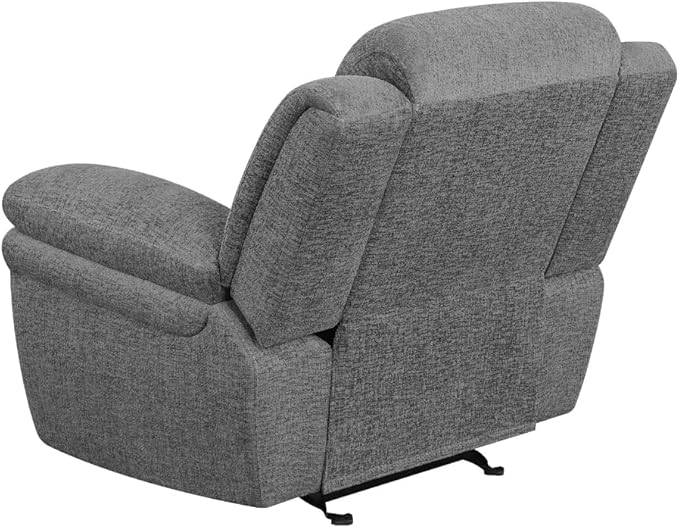 Coaster Home Furnishings - Bahrain - Fabric Upholstered Glider Recliner Chair with Wall Hugger Cool Gel Memory Foam Padded Arms and Plush Headrest - Living Room - 44-Inch - Charcoal - 609543
