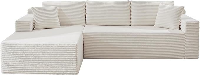 105 Inch Modular Sectional SofaModern Cloud Sectional Couch with Deep SeatCorduroy Boneless Couches with L-Shape Chaise for Living Room BedroomNo Assembly Required (White Left Facing Chaise)