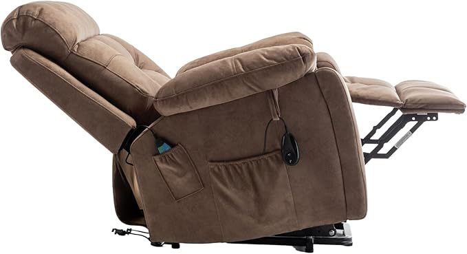 Oversized Power Lift Recliner Chair for Elderly - Extra Wide Big Man Recliner with Heat &amp Massage - Hidden Cup Holder - Single Motor 350 lbs Capacity