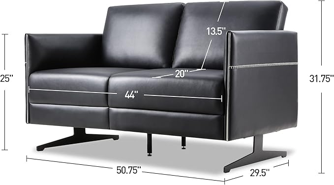 Accent Chair Loveseat Couch Sofa Upholstered Faux Leather Ergonomic Lumbar Support Cubic Waiting Room Reception Chair Modern Simplistic for Living Room Hotel Lobby Office Salon(Chrome Black Dual)