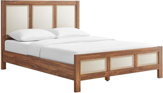 Modway Capri Mid-Century Modern Queen Size Bed in Walnut with Headboard and Footboard