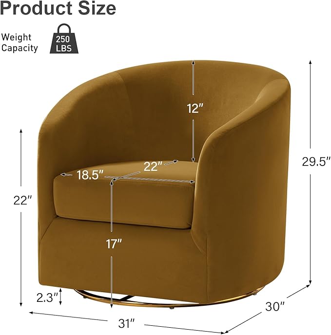 HULALA HOME Swivel Accent Chair with Gold Metal Base Set of 2 Contemporary Velvet Curved Swivel Barrel Chair Upholstered Club Armchair Leisure Single Sofa for Living RoomBedroom(Golden)