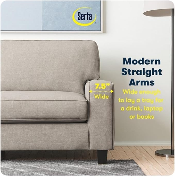 Pemberly Row 73 Track Arm Sofa Light Gray Upholstery Removable Covers Solid Wood Frame Modern Classic Design Compact Size for Smaller Apartments Living Room or Home Office Furniture