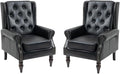 Wingback Chairs Set 2Mid Century PU Leather Accent Chair with Sturdy Wood Legs and High Back Single Sofa Club Armchair Chair for Living RoomBedroomOfficeBlack
