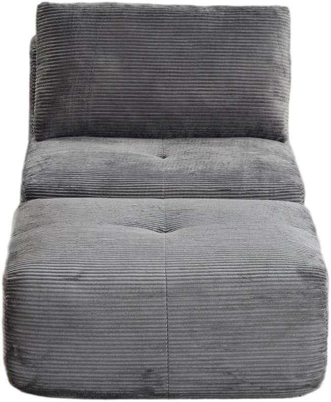 Memory Foam Compressed Sofa Bed Modern Grey Single Chaise Louge Comfy Futon Floor Couch Pet Friendly Fectional Couch for Living Room Bedroom No Assembly Movable OttomanCorduroy