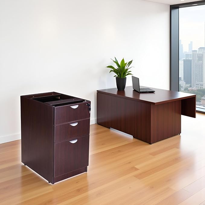 Mocha Deluxe Full Pedestal Box File Configuration Thermal Fused Melamine Construction with 3mm PVC Edge Banding Scratch Resistant Finish Full Extension Ball Bearing Slides Contemporary Design