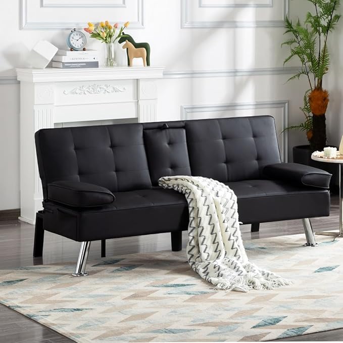 Sofa Bed Adjustment Sofa Double-Sided Double Sofa Folding Sofa Bed GuestbedcupholderBed Modern PU and Polyester Lounge Chair