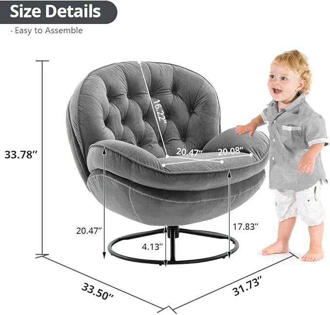 Velvet Swivel Accent Chair with Ottoman Set Modern Lounge Chair with Metal Base Frame &amp Footrest Comfortable Single Leisure Sofa Chair Reading Chair with 360 Degree Swiveling for Living Room Gr