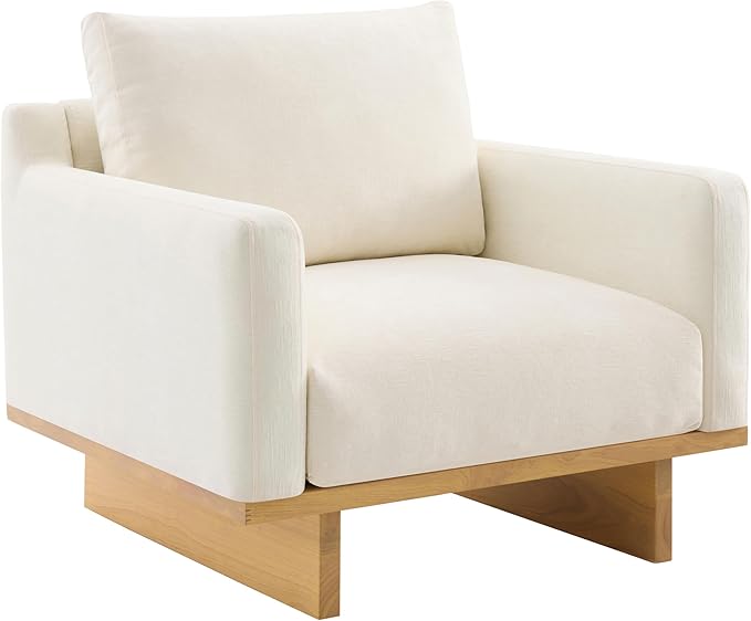 Christopher Knight Home Modern Minimalist Accent Chair with Solid Wood Frame Soft Cushions Spacious Seat Living Room Bedroom Reading Chair Beige