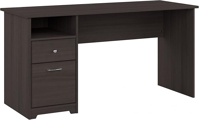 Bush Furniture Cabot 60W Office Desks for Home Office with Storage and Chrome Hardware Elegant Computer Table with Drawers Heather Gray