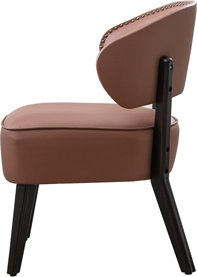 QiMaieeUSA Modern Brown Leather Upholstery Armless Reading Chair for Living Room Bedroom Waiting Room with Rivet Trim Adjustable Height 23.22D x 23W x 31.49H 200 lbs Weight Capacity