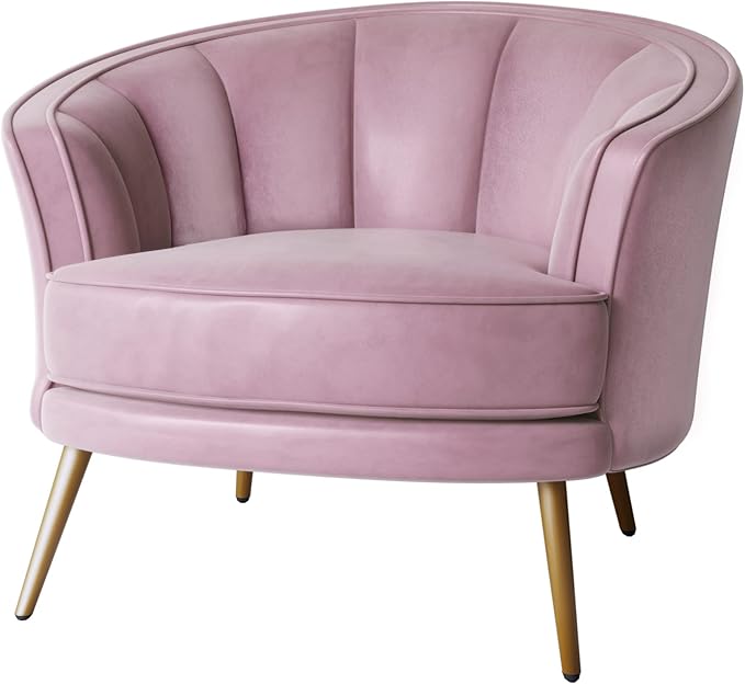 Generic Modern Velvet Accent Barrel Chair Leisure Accent Chair Living Room Upholstered Armchair Vanity Chair for Bedroom Meeting Room Pink