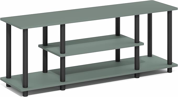 Furinno Turn-N-Tube TV Stand 3-Tier Open Frame Rectangular Entertainment Center with Storage Shelf TV Console for TV up to 50 Inch Toolless Assembly for Living Room Bedroom Sage Green