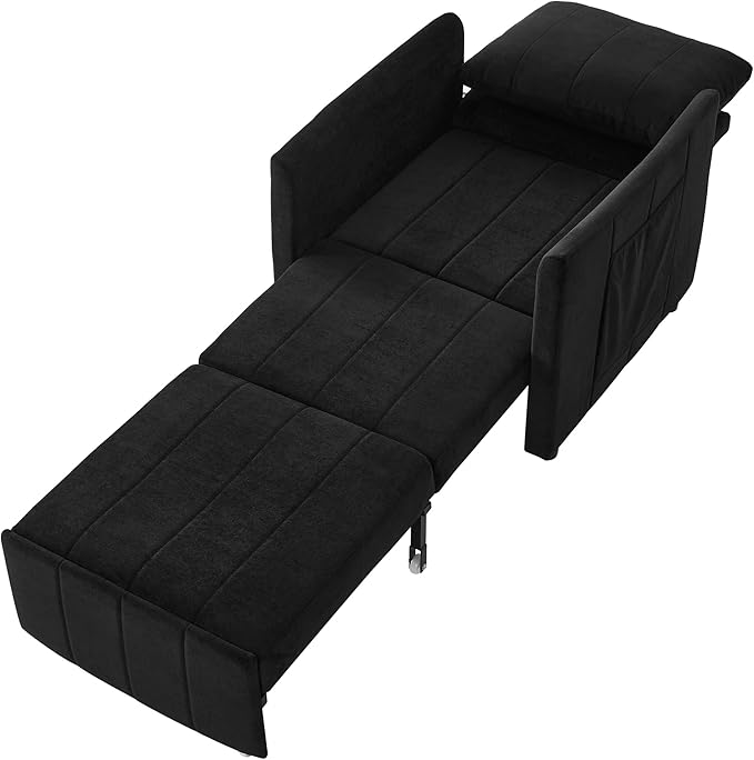 Pull Out Sofa Bed for Living Room 31.5 Upholstered Convertible Sleeper Sofa 3-in-1 Convertible Sleeper Chair with 5-Position Adjustable Backrest Side Pockets and a Storage Basket (Black/352)