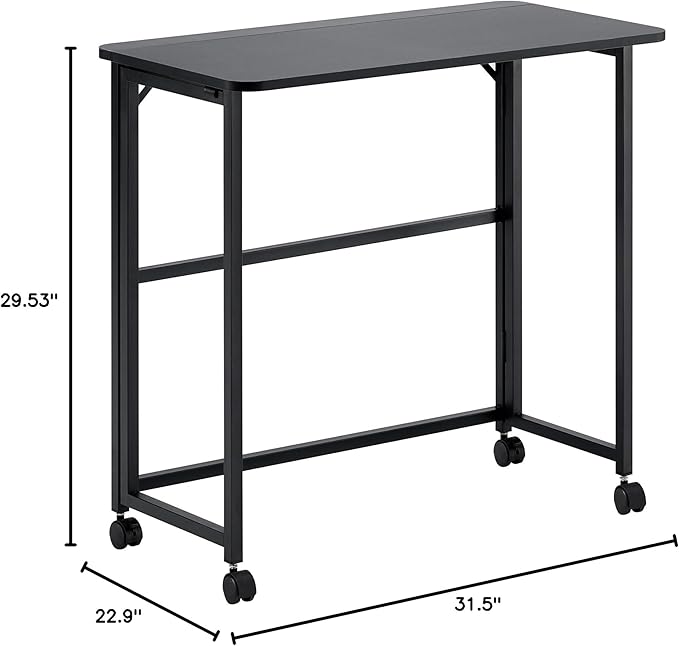 Mobile Small Rolling Computer Desk Folding Laptop Cart Table with Wheels Portable Foldable Desk for Small Spaces Compact Rolling Office for Couch Bed Study Home (Black31.5L × 15.75W × 29.53H)