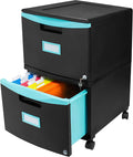 Storex Two-Drawer Mobile Filing Cabinet 2 Legal/letter-Size File Drawers Black/teal 14.75 X 18.25 X 26