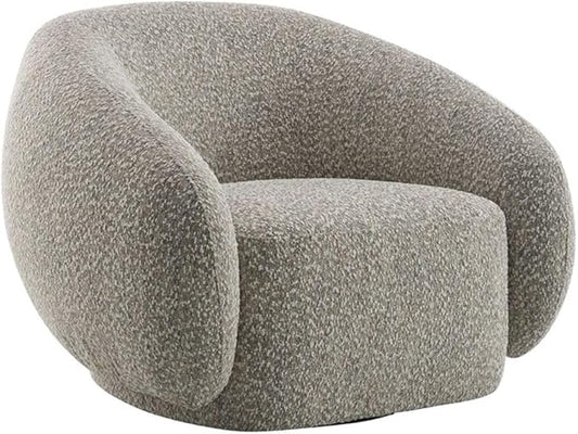 Bowery Hill Fabric Upholstered Swivel Chair 2-Tone Brown Boucle 42W x 40D x 30H Contemporary Accent Chair 360-Degree Swivel Wooden Frame Foam Cushion Modern Living Room or Bedroom Seating