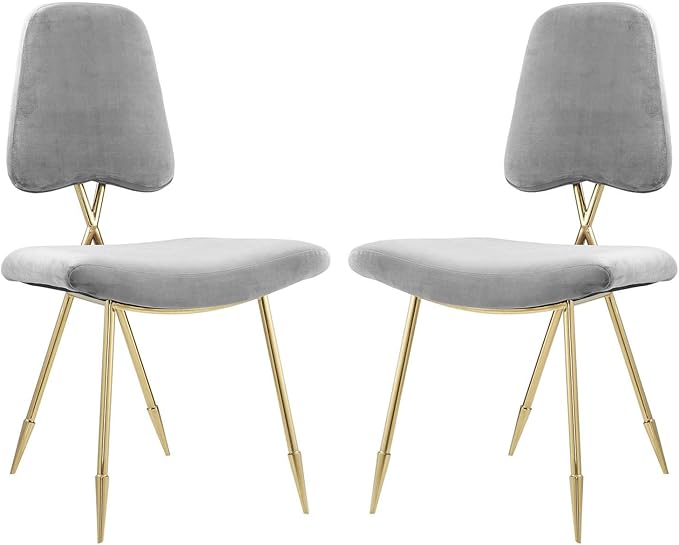 Modway Ponder Mid-Century Modern Performance Velvet Set of Two Dining Chairs in Gray